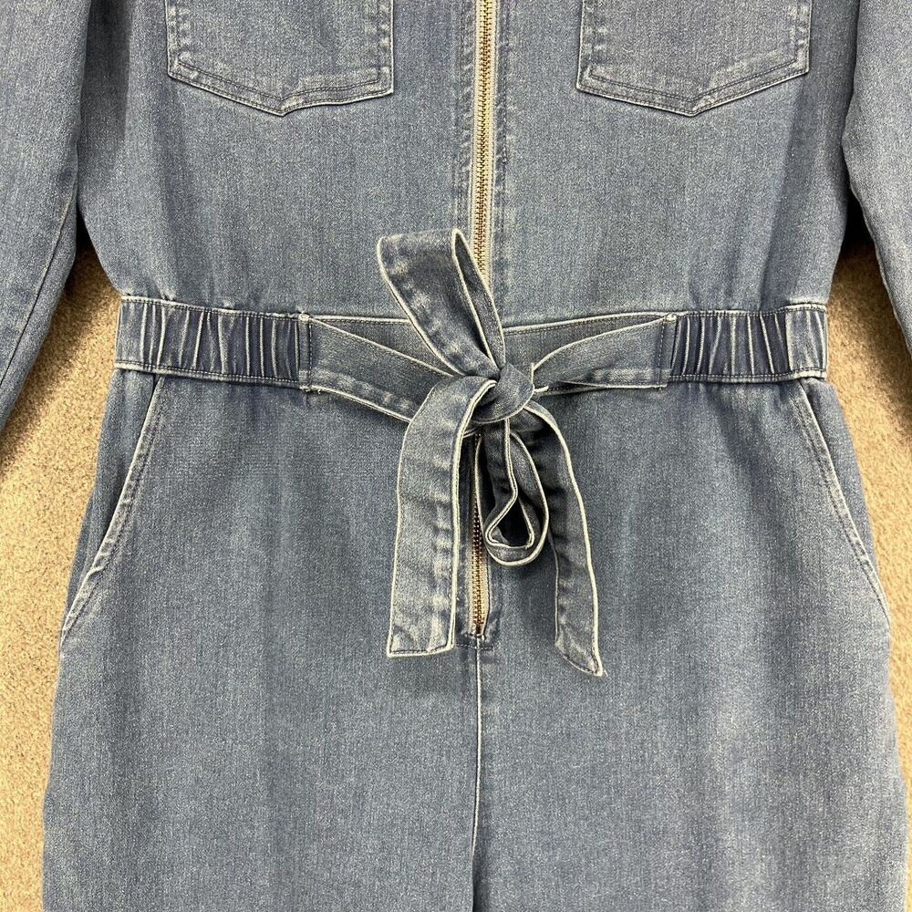 C'est Toi Jumpsuit Womens Large Denim Long Sleeve Zip‎ Up Belted Elastic Waist - Picture 3 of 16